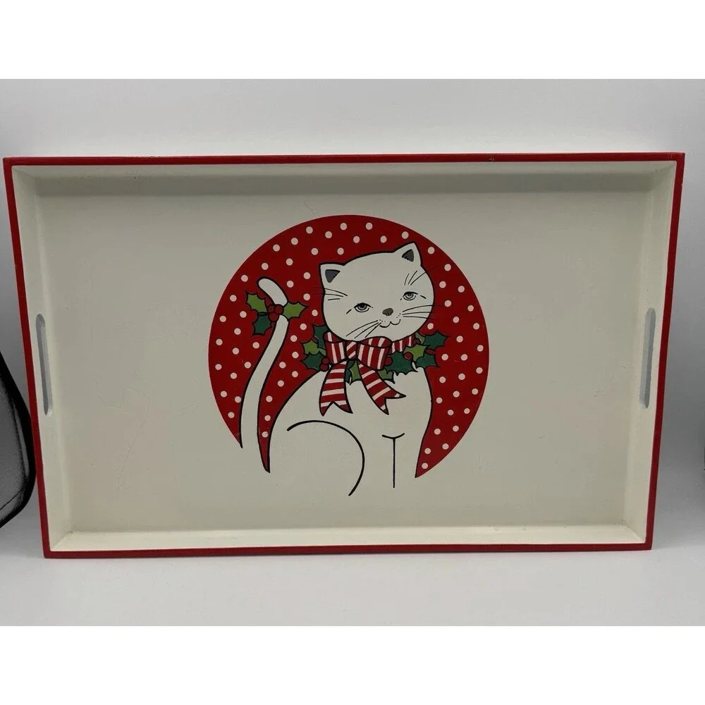 Vintage Cooks Bazar Christmas Kitty Serving Tray Japan